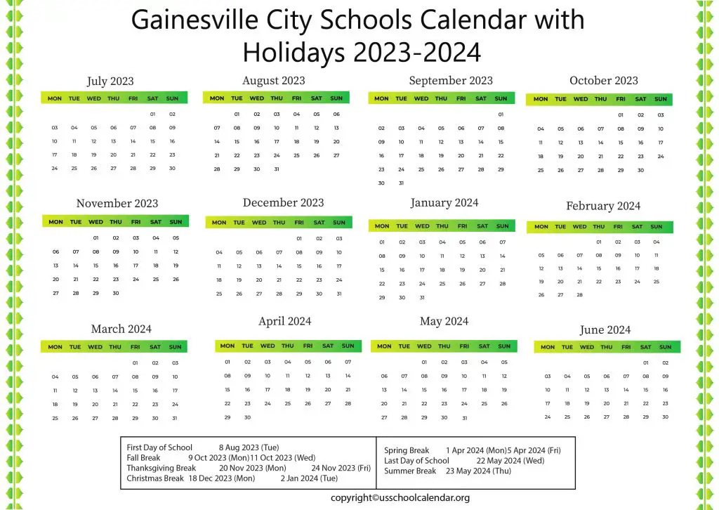 Gainesville City School Calendar