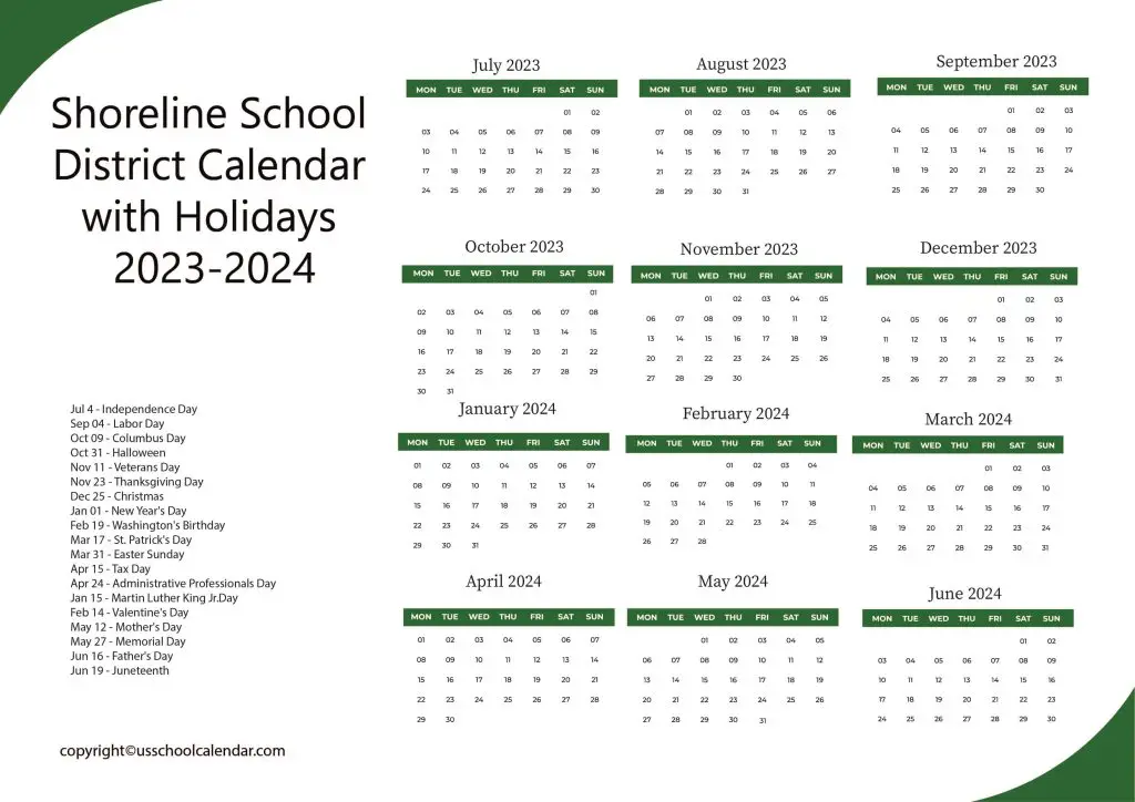 Shoreline Schools Calendar