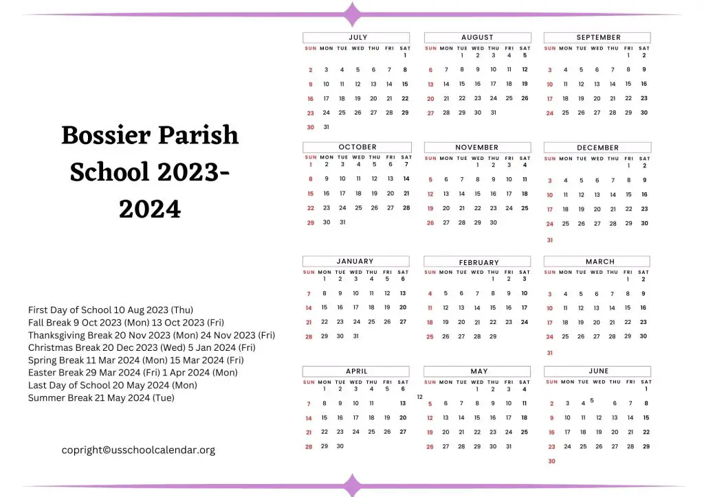 Bossier Parish School District Calendar