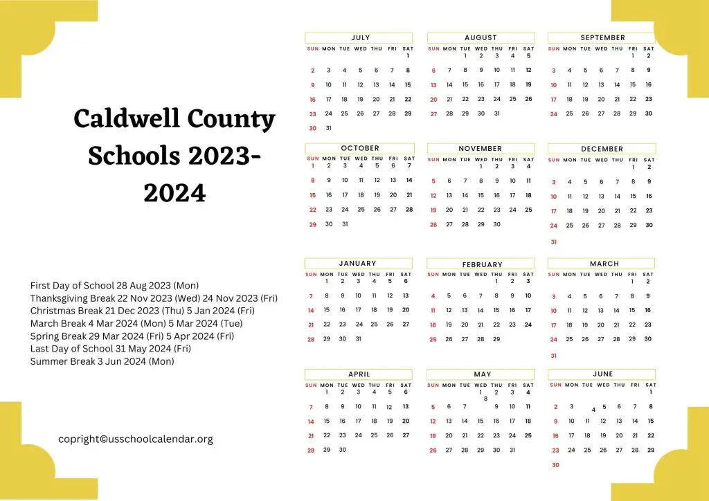 Caldwell County Schools Calendar