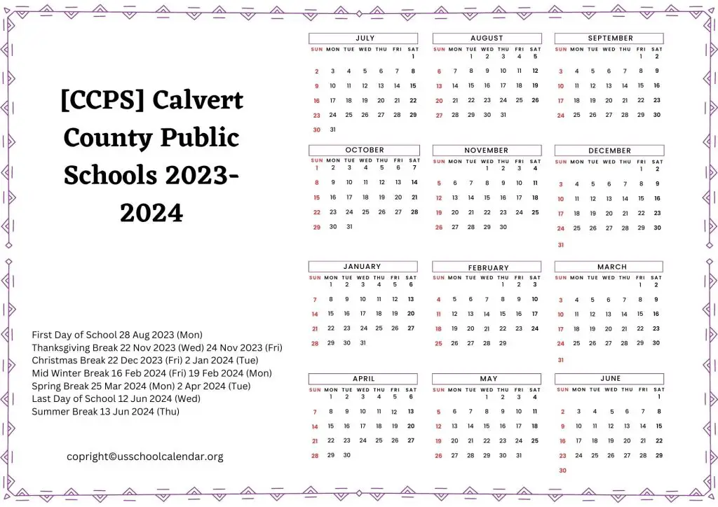 Calvert County Public Schools Calendar