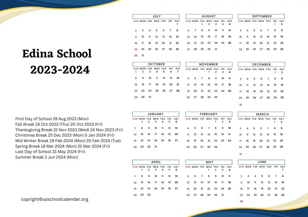 Edina School Calendar