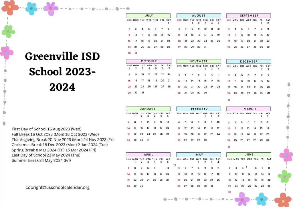 Greenville ISD School Calendar