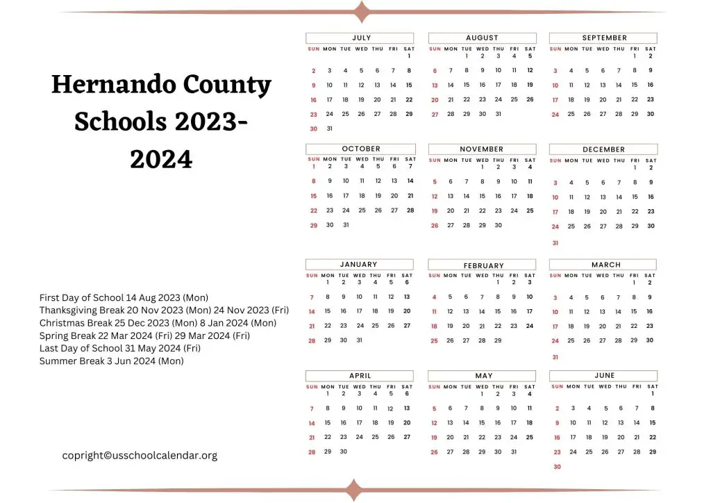 Hernando County School District Holiday Schedule