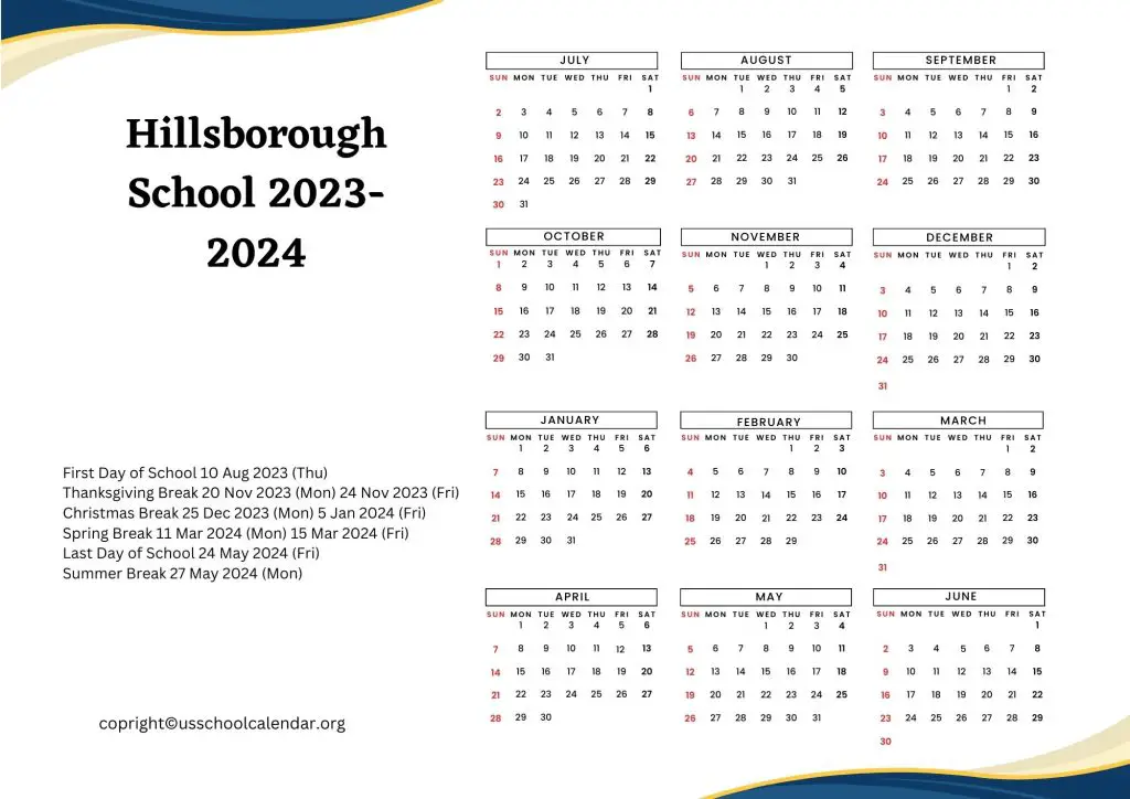 Hillsborough County School District Calendar