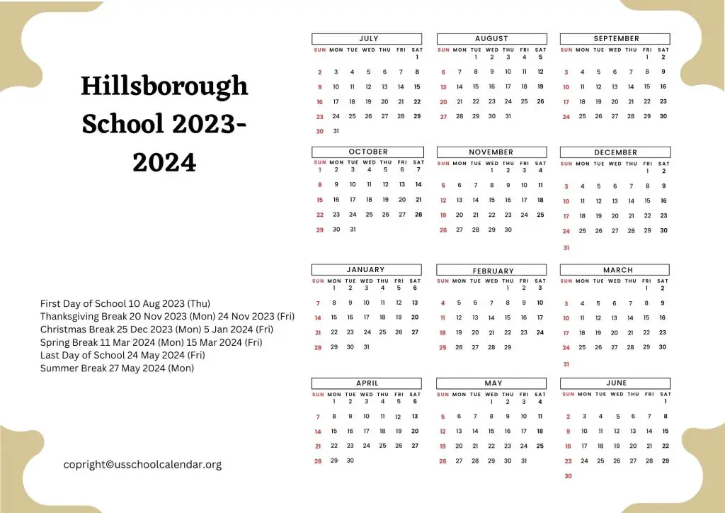 Hillsborough School Calendar