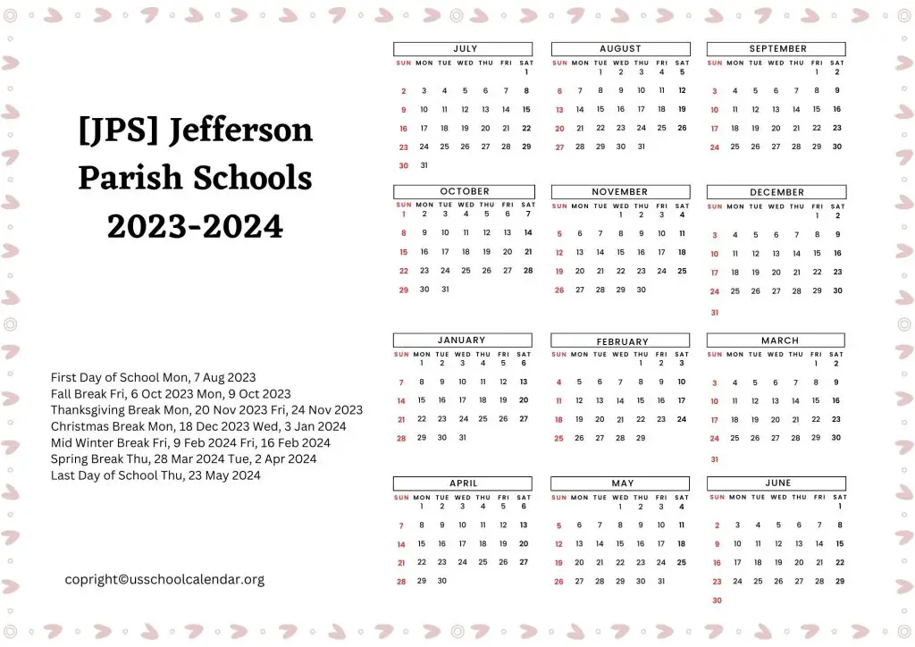 Jefferson Parish Schools Calendar