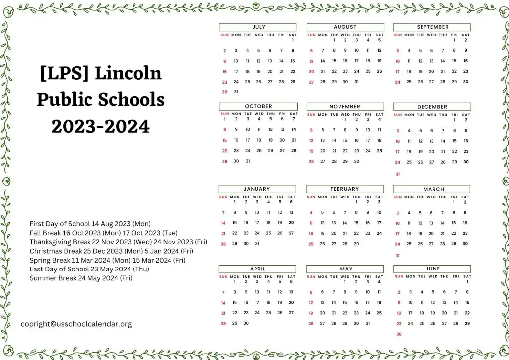 LPS Calendar [Lincoln Public Schools]