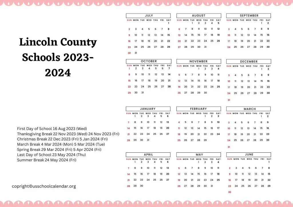 Lincoln County Schools Calendar