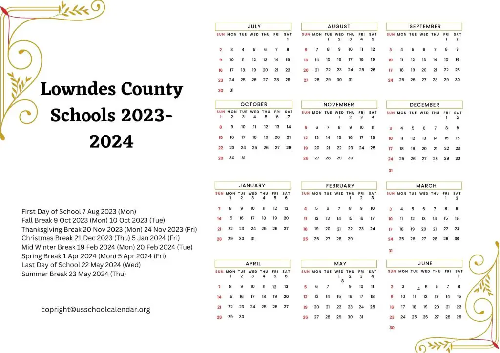 Lowndes County Schools Holiday Calendar