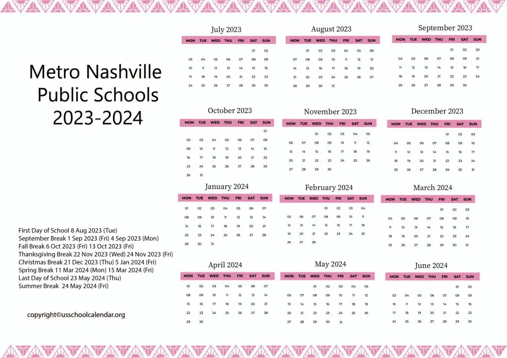 Metro Nashville Public Schools Calendar