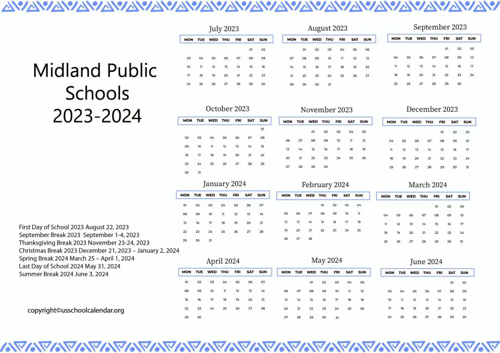 Midland Public Schools District Calendar