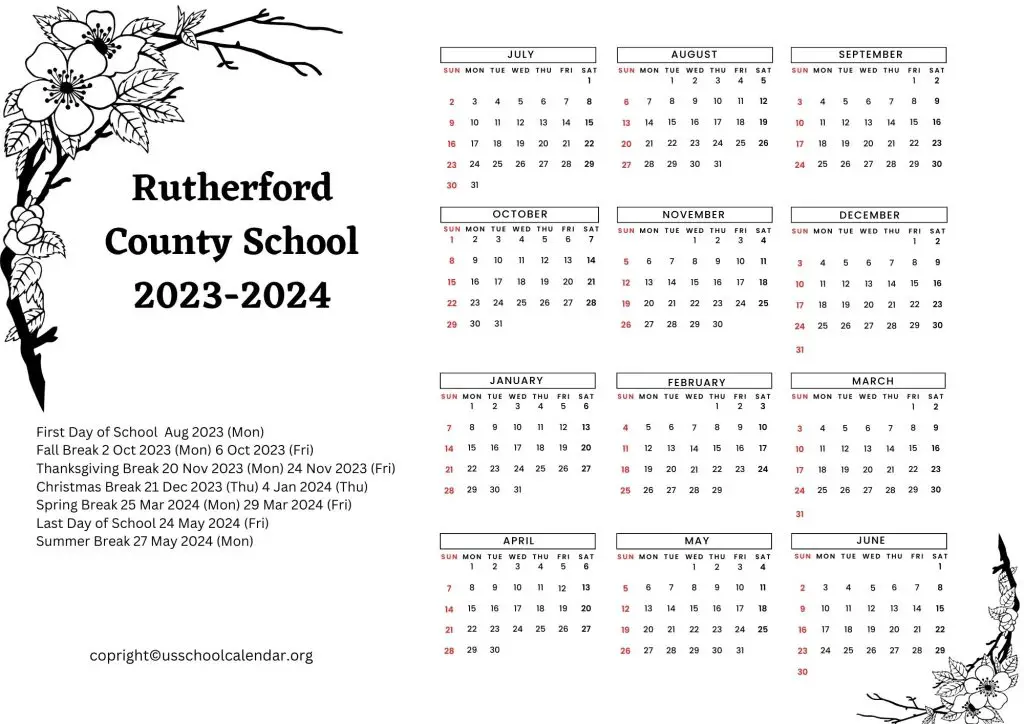 Rutherford County Schools Calendar