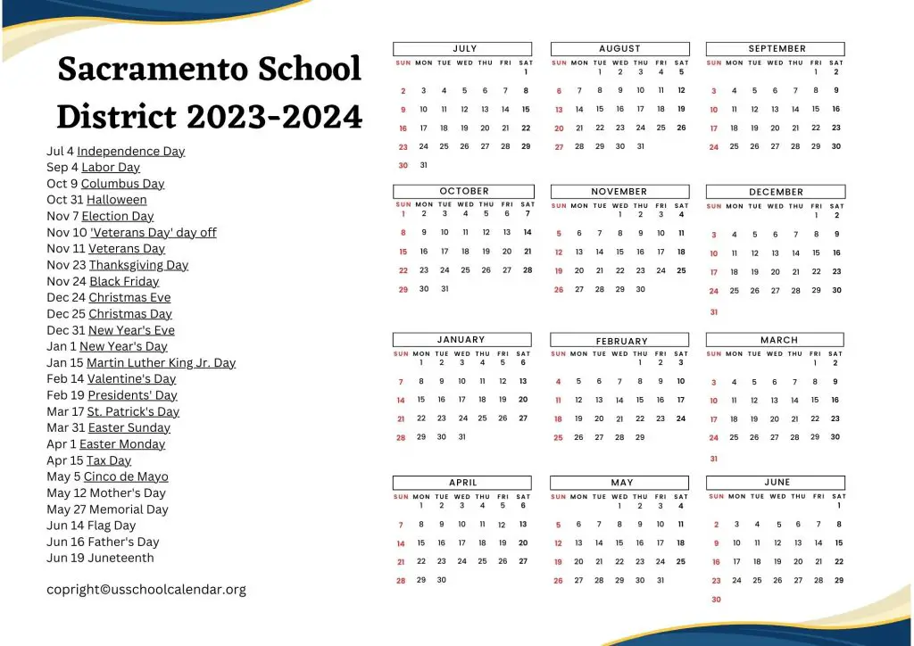 Sacramento School District Calendar