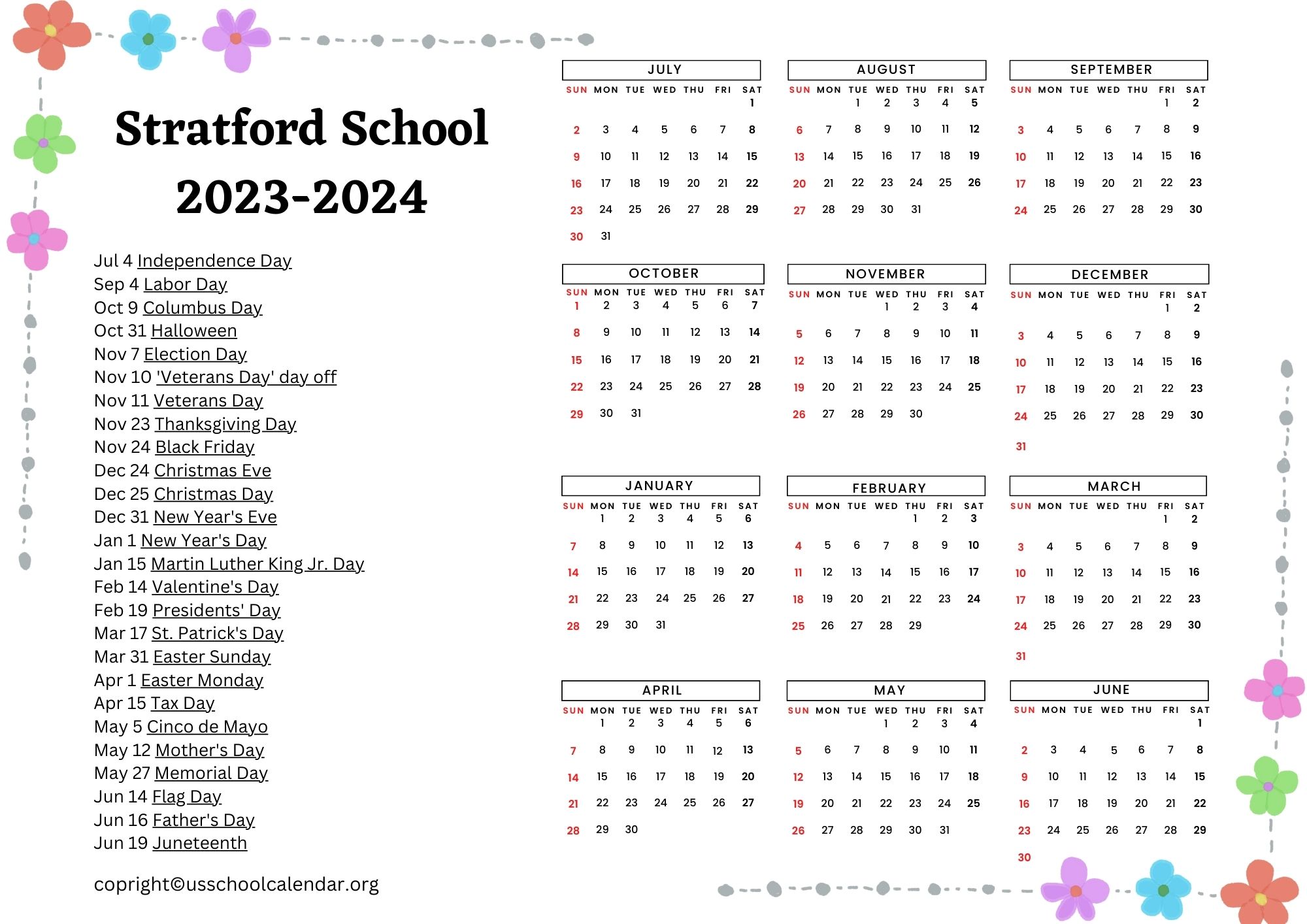 Stratford School Calendar US School Calendar Stratford School Calendar US School Calendar