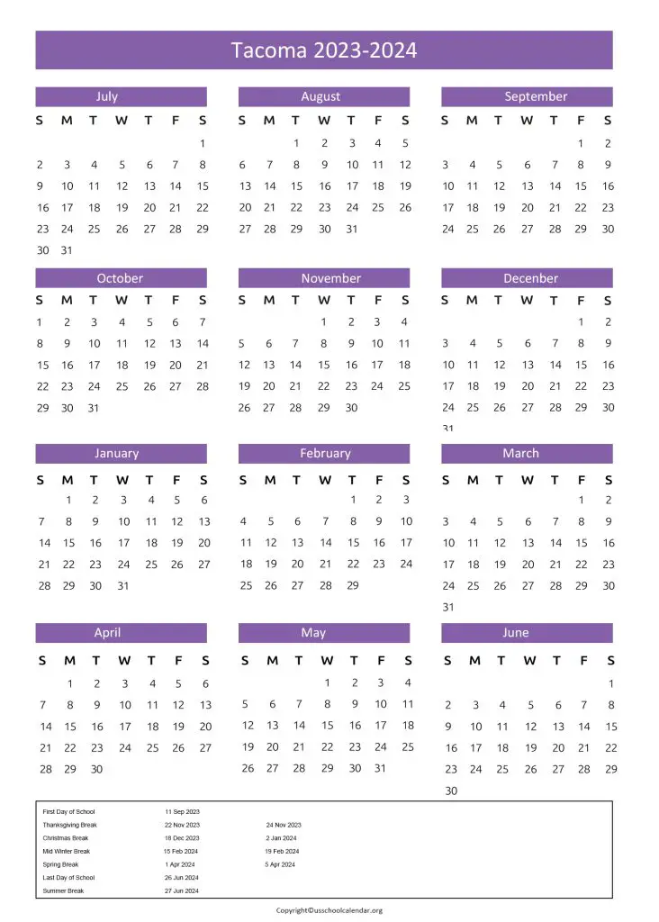 Tacoma Public Schools Calendar