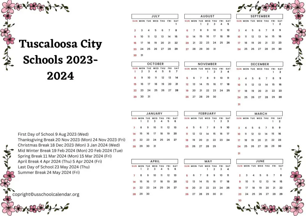 Tuscaloosa City Schools Academic Calendar