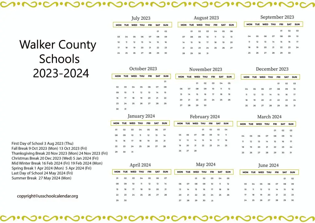 Walker County Schools Calendar