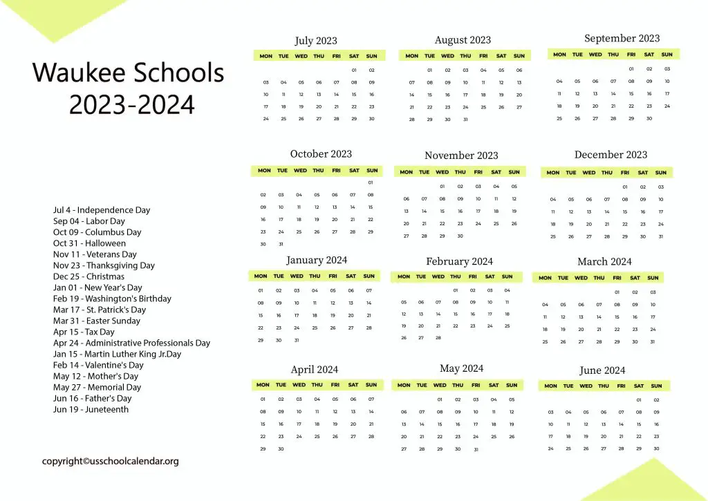 Waukee Community School District Calendar