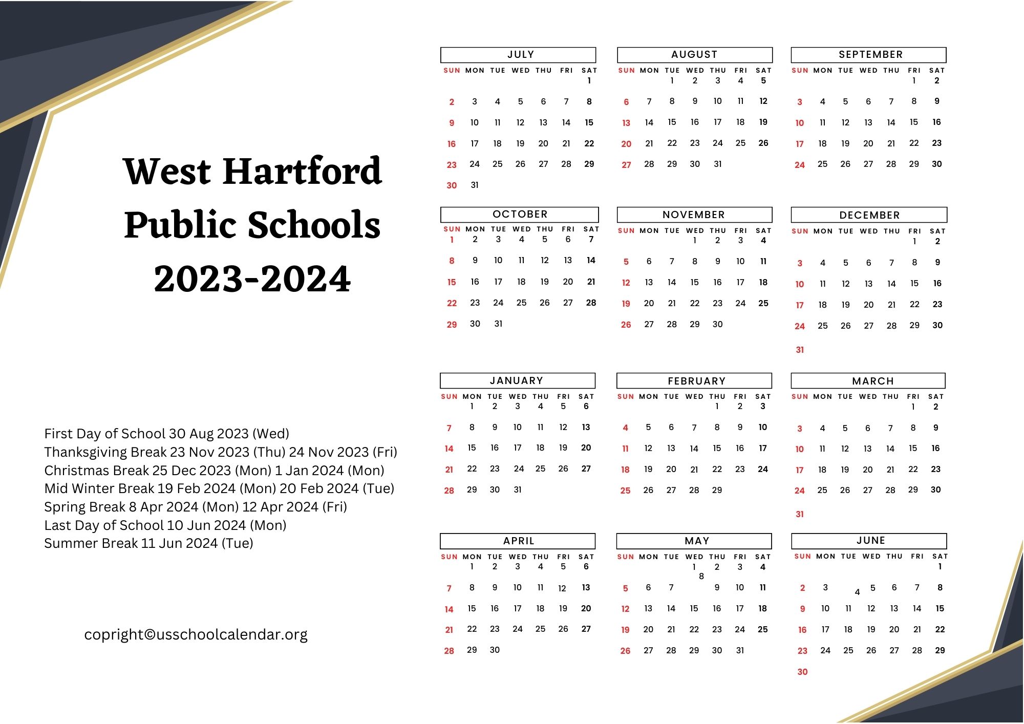 West Hartford Public Schools Calendar US School Calendar