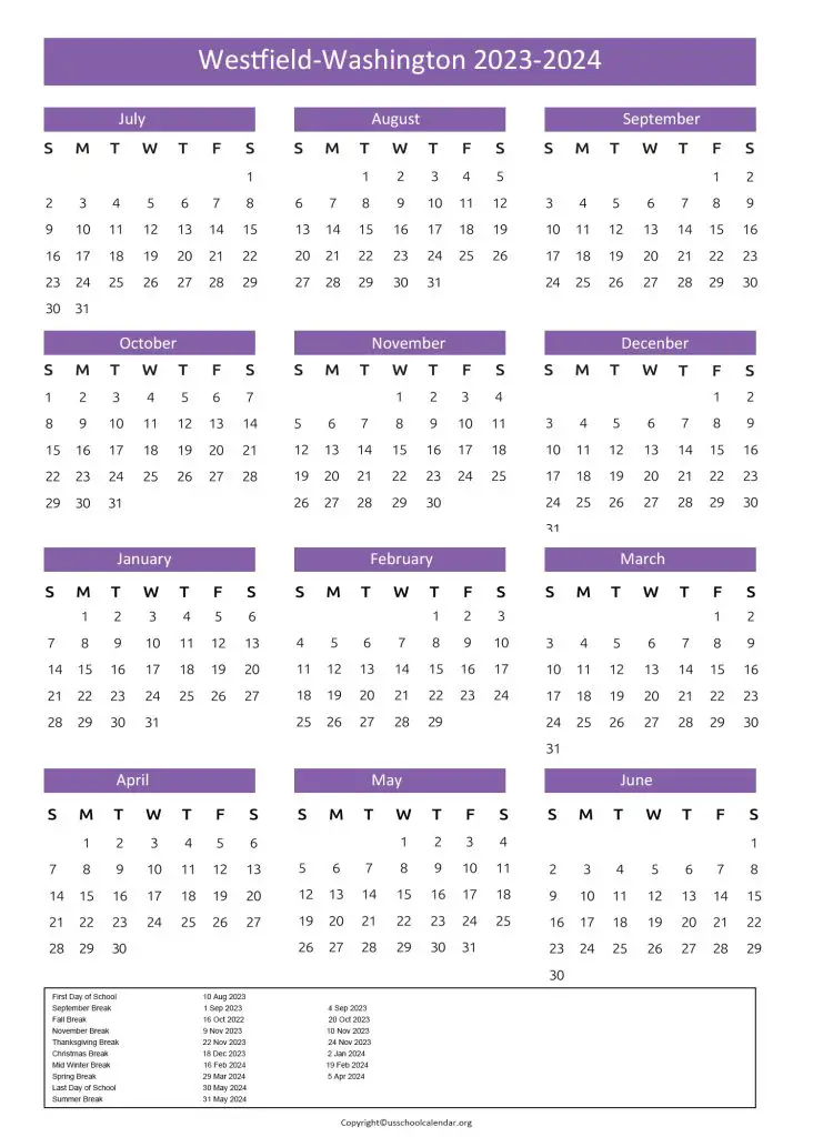 Westfield Washington Schools Calendar