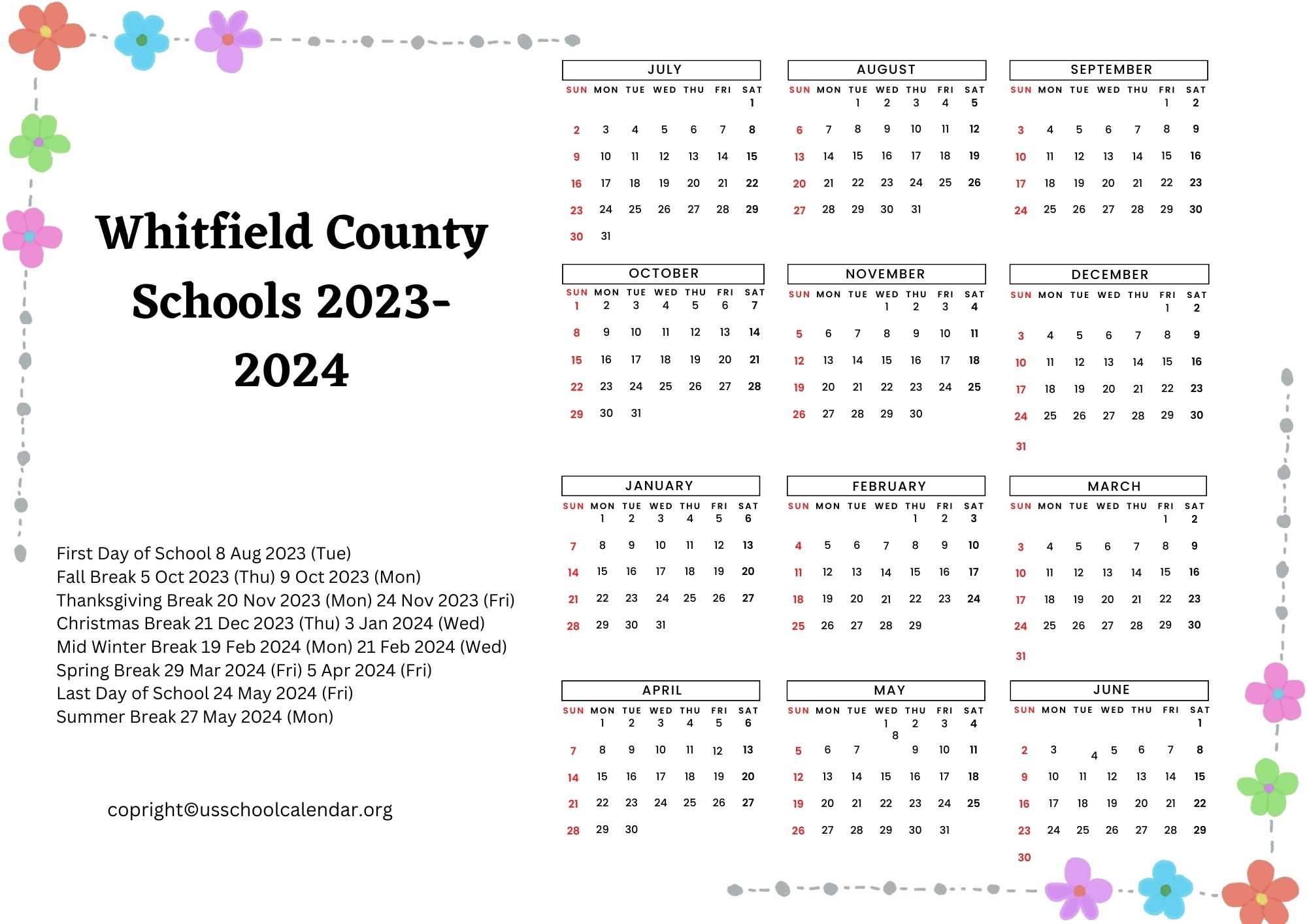 Whitfield County Schools Calendar US School Calendar Whitfield County Schools Calendar US School Calendar