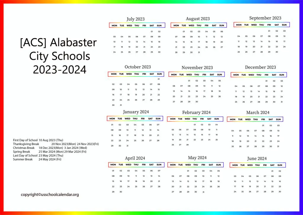 Alabaster City Schools Calendar