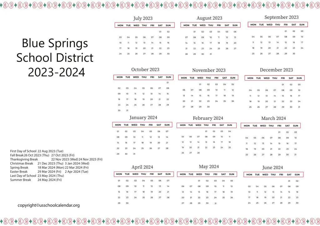 Blue Springs School District Calendar