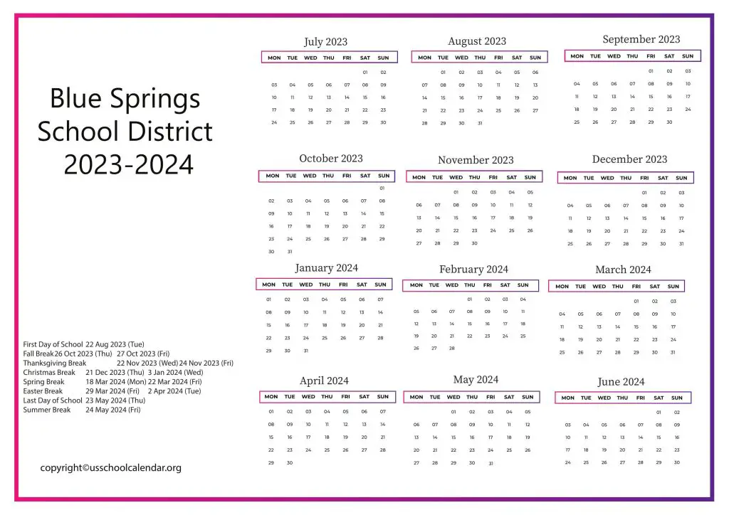 Blue Springs Schools Calendar