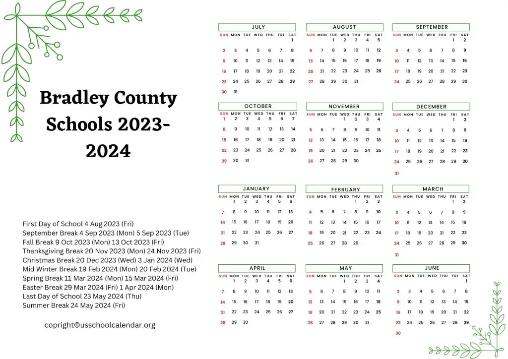 Bradley County Schools Calendar