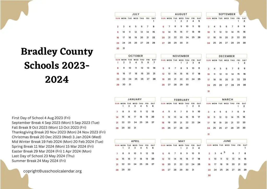 Bradley Schools Calendar