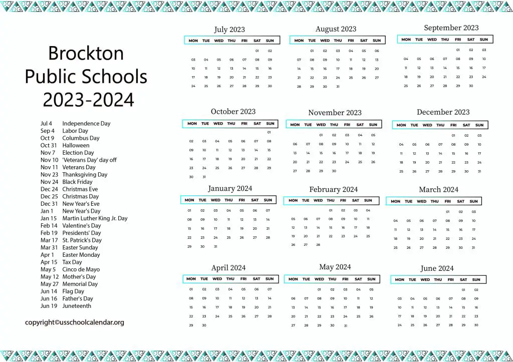 Brockton Public Schools Calendar