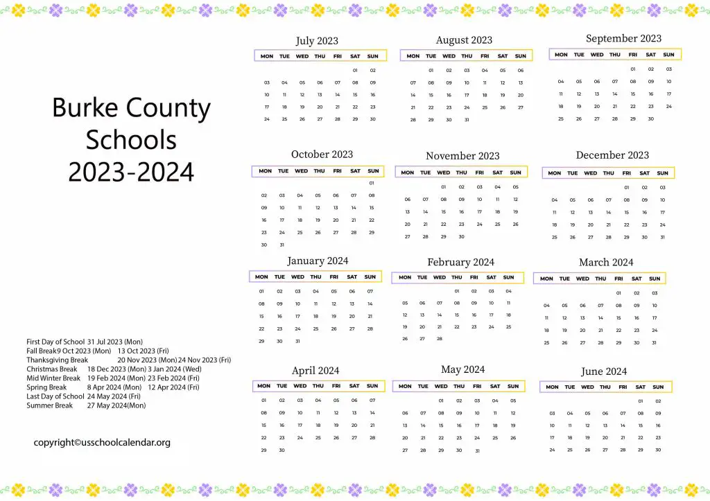 Burke County Schools Calendar