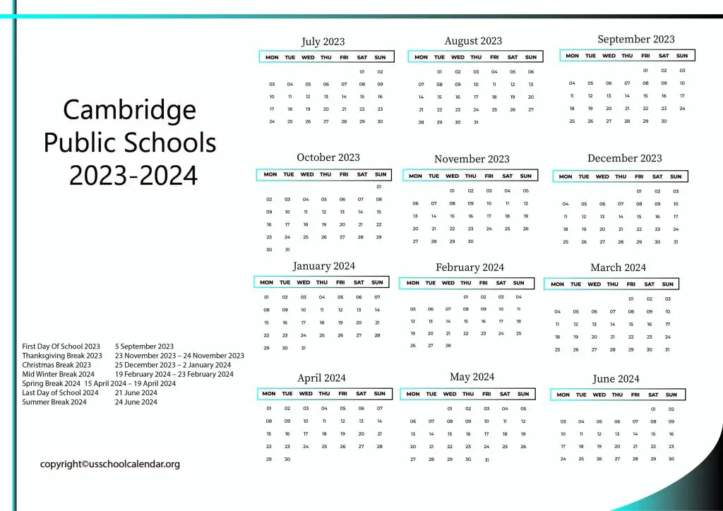 Cambridge Public Schools Calendar