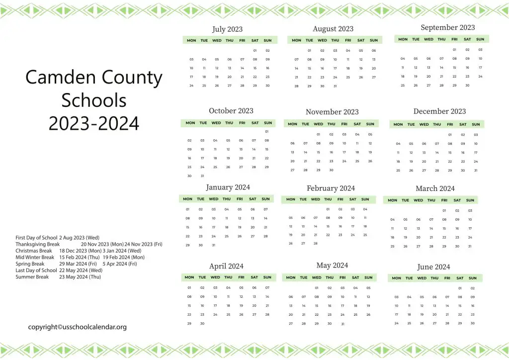 Camden County Schools Calendar