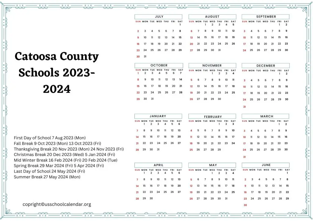 Catoosa Schools Calendar