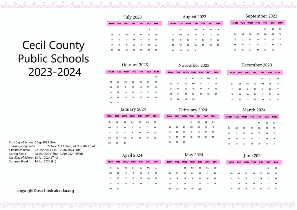 Cecil County Schools Calendar