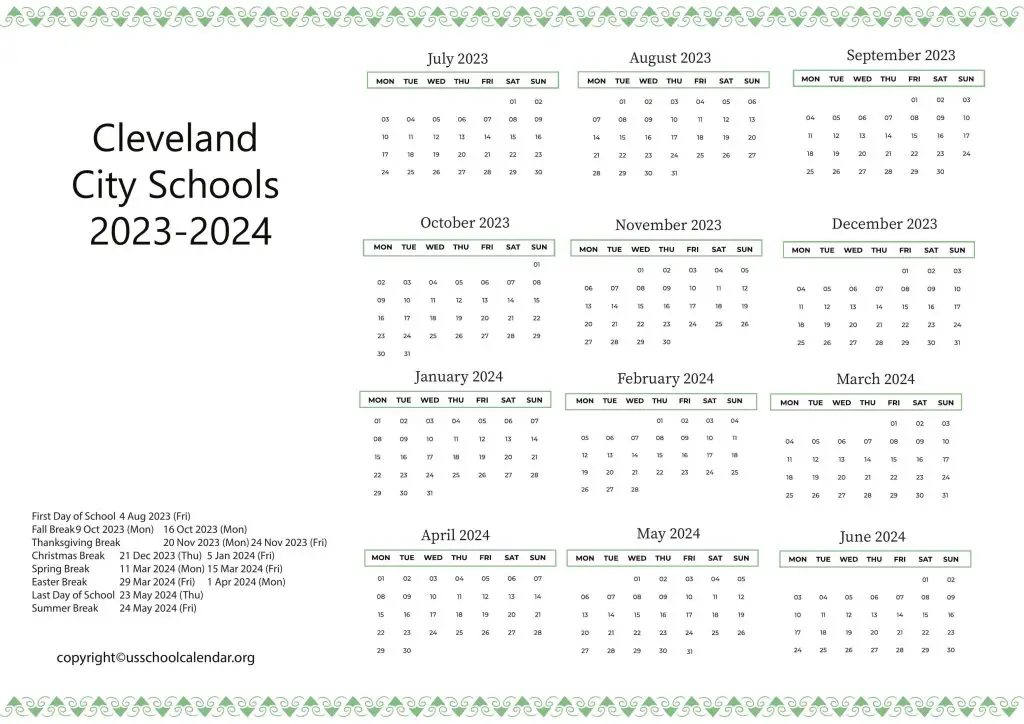 Cleveland City Schools Holiday Calendar