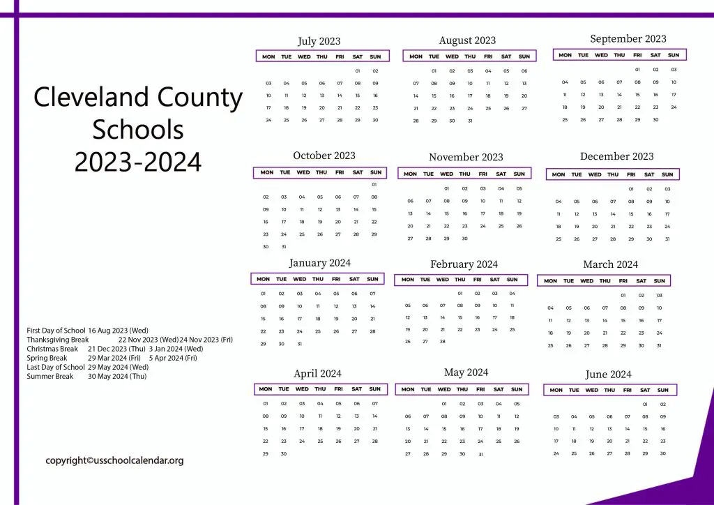 Cleveland County Schools Calendar