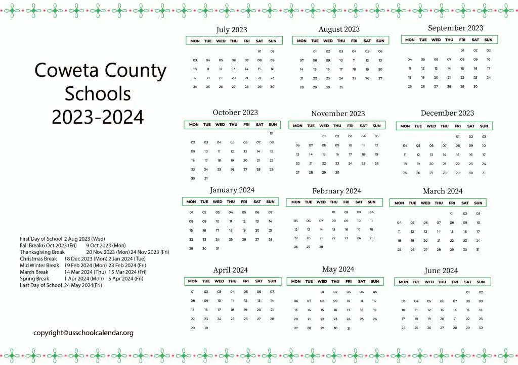 Coweta County Schools Calendar