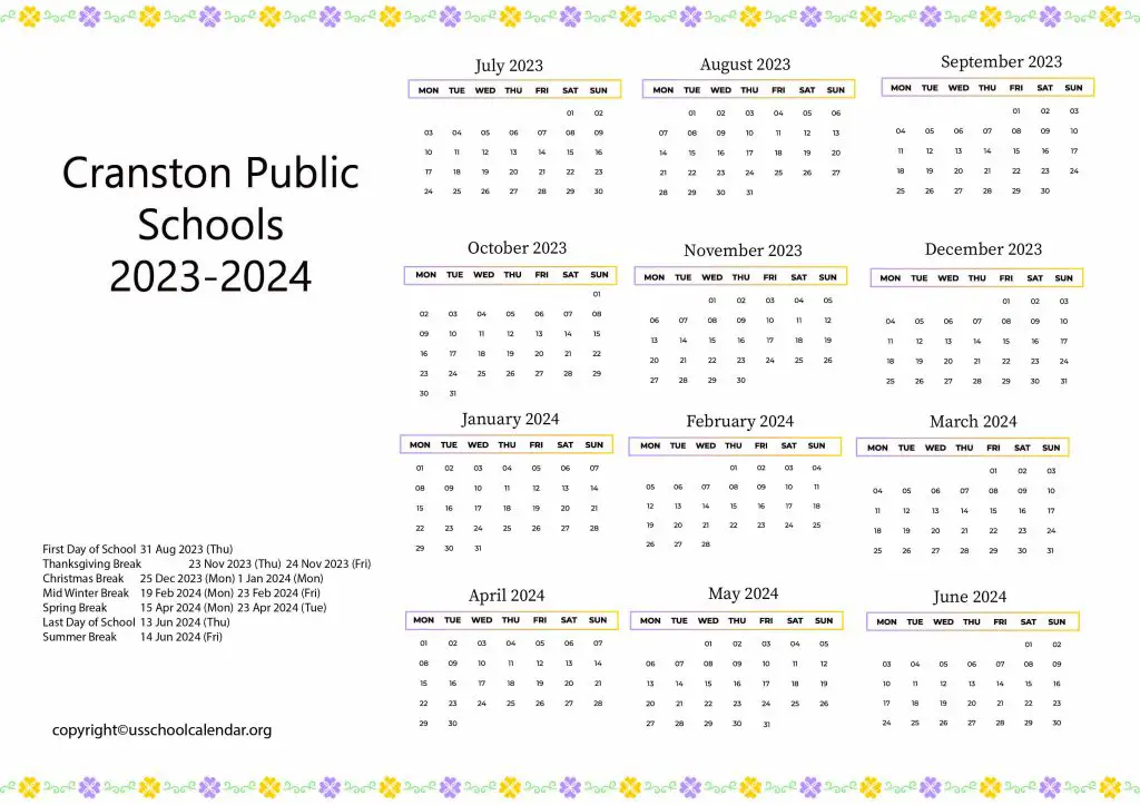 Cranston Public Schools Calendar