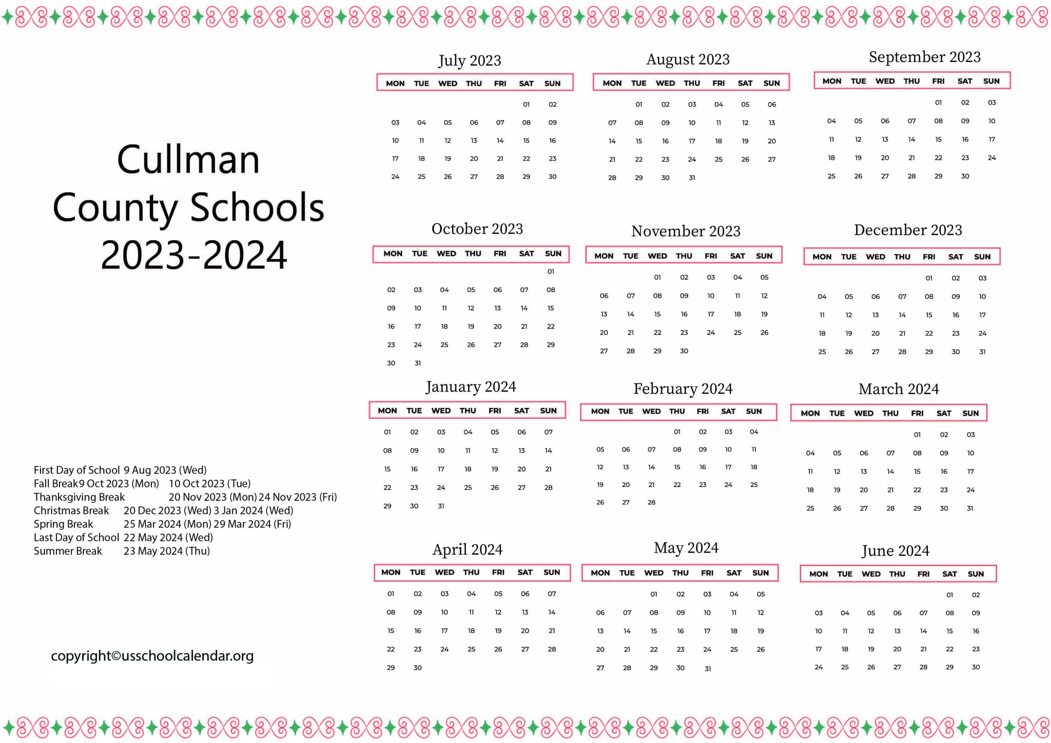 Cullman County Schools Calendar US School Calendar