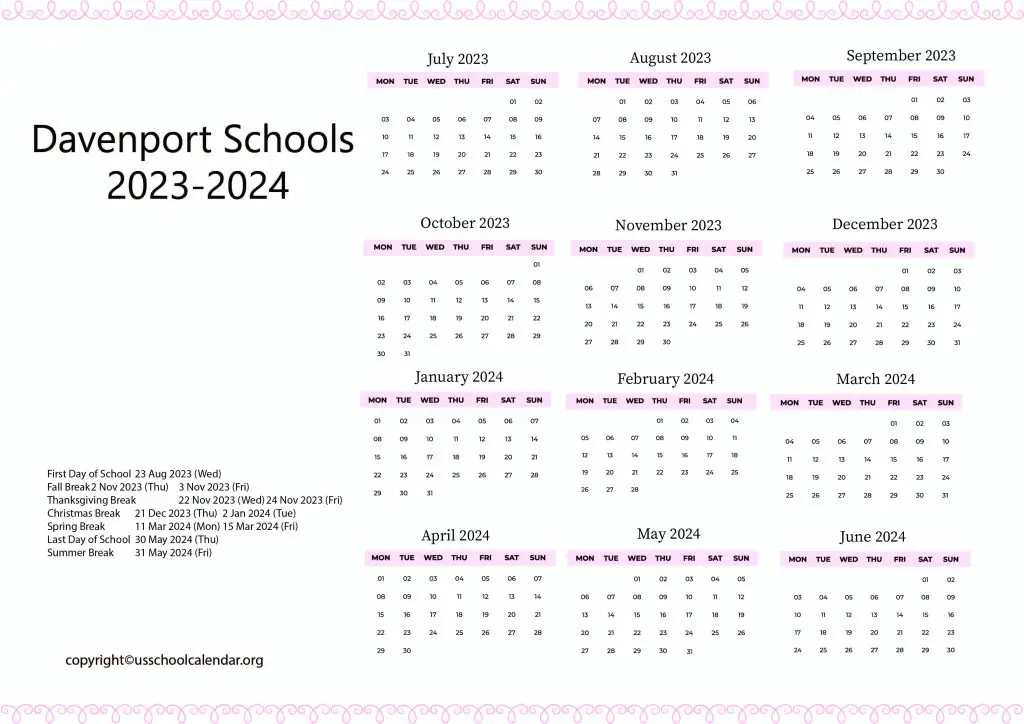 Davenport Schools Calendar