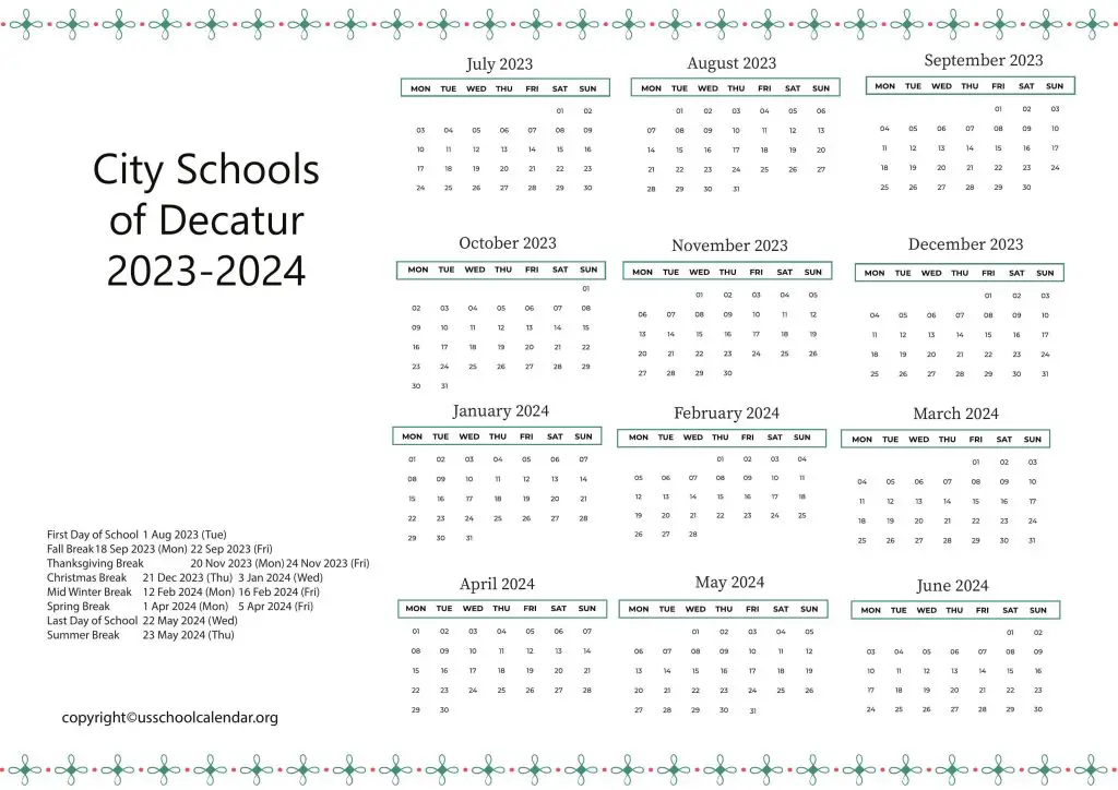 Decatur City Schools Calendar