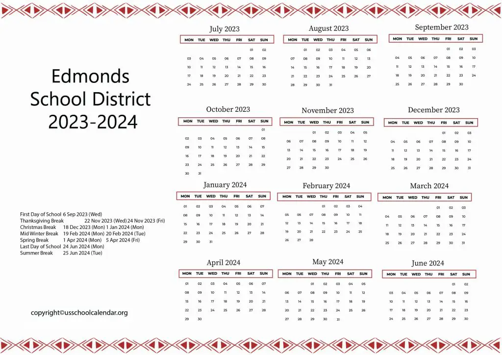 Edmonds School District Calendar