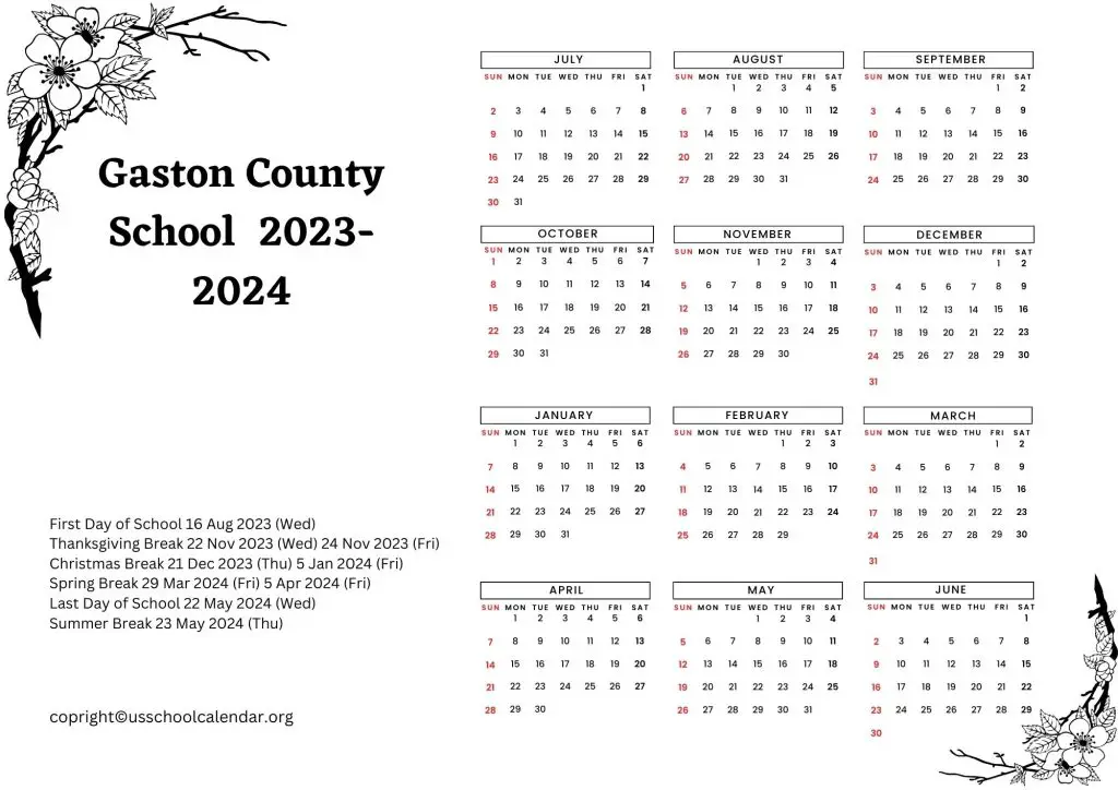 Gaston County Schools Holiday Calendar