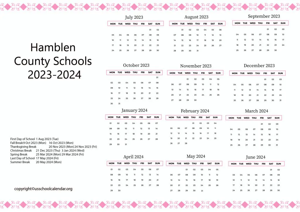 Hamblen County School Calendar