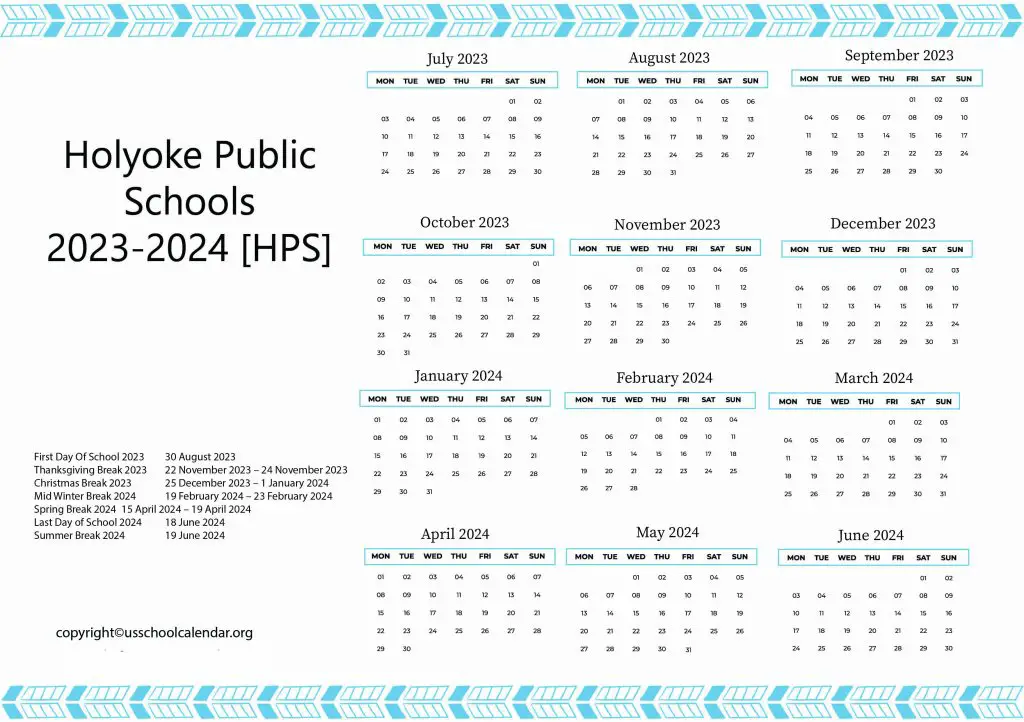 Holyoke Public School District Calendar