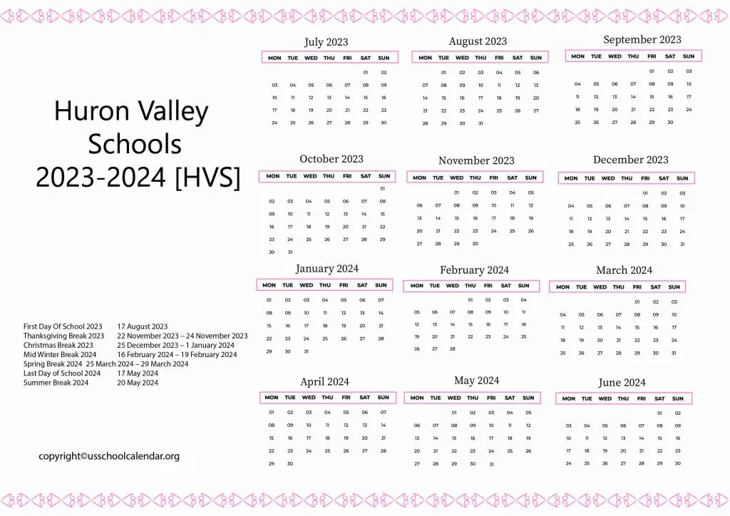 Huron Valley Schools Calendar