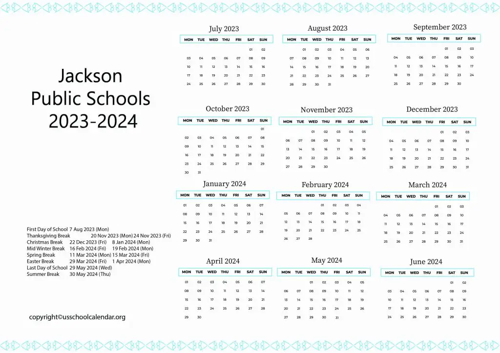 Jackson Public Schools Calendar